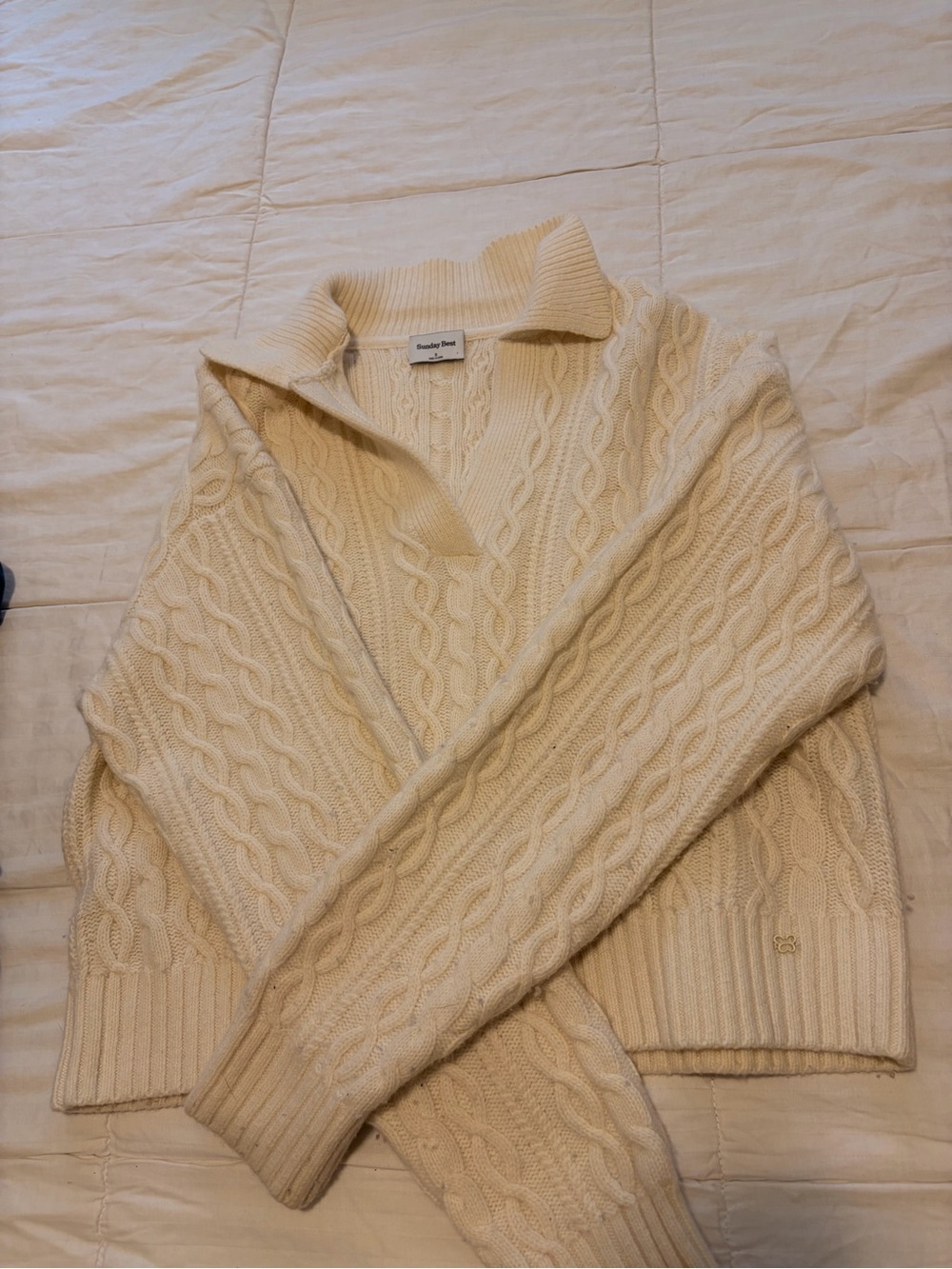 Cable Knit Cream Cropped Pullover Sweater